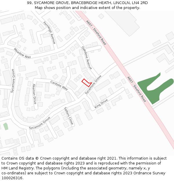 99, SYCAMORE GROVE, BRACEBRIDGE HEATH, LINCOLN, LN4 2RD: Location map and indicative extent of plot