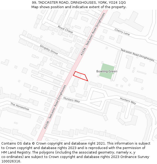 99, TADCASTER ROAD, DRINGHOUSES, YORK, YO24 1QG: Location map and indicative extent of plot