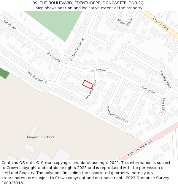 99, THE BOULEVARD, EDENTHORPE, DONCASTER, DN3 2QL: Location map and indicative extent of plot