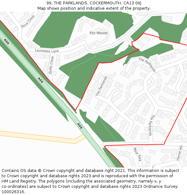 99, THE PARKLANDS, COCKERMOUTH, CA13 0XJ: Location map and indicative extent of plot