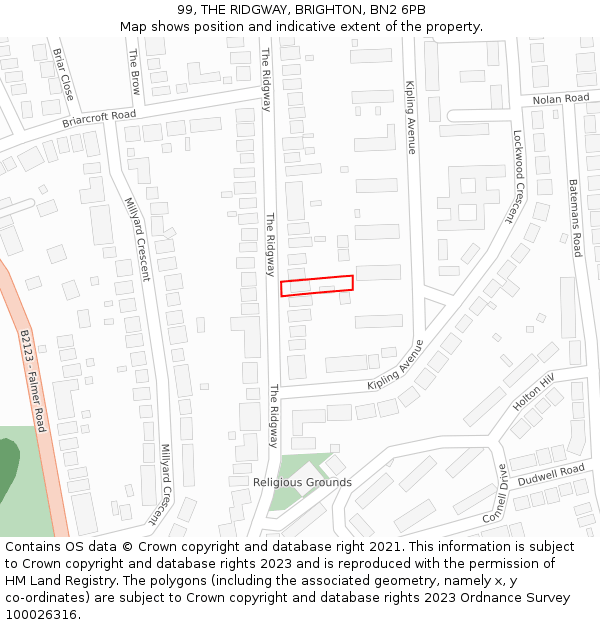 99, THE RIDGWAY, BRIGHTON, BN2 6PB: Location map and indicative extent of plot