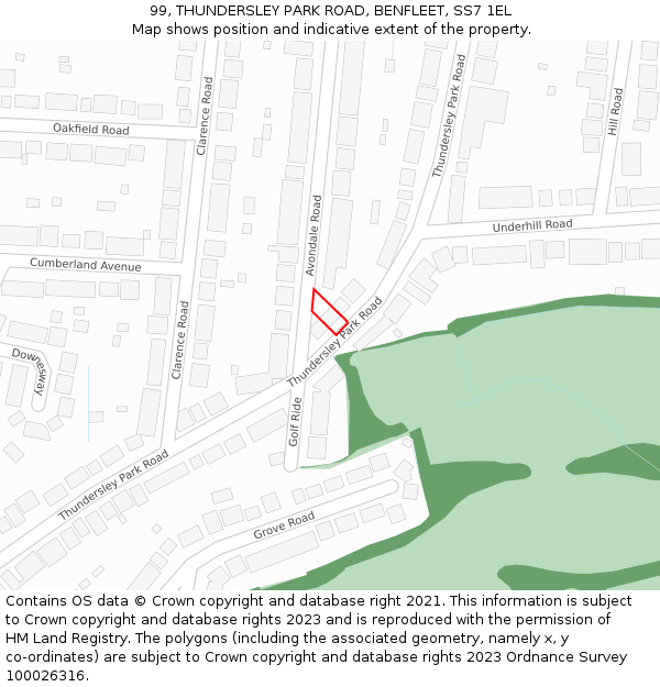 99, THUNDERSLEY PARK ROAD, BENFLEET, SS7 1EL: Location map and indicative extent of plot