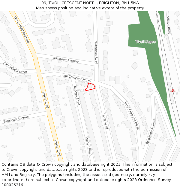 99, TIVOLI CRESCENT NORTH, BRIGHTON, BN1 5NA: Location map and indicative extent of plot