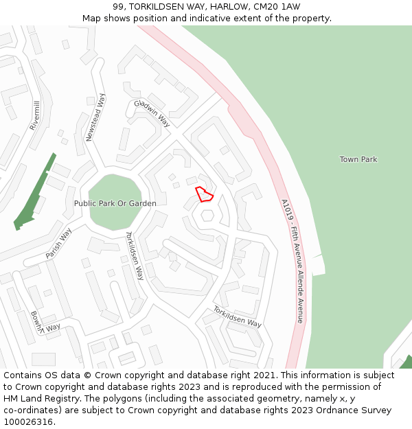 99, TORKILDSEN WAY, HARLOW, CM20 1AW: Location map and indicative extent of plot