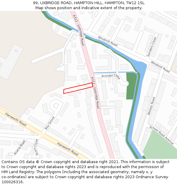 99, UXBRIDGE ROAD, HAMPTON HILL, HAMPTON, TW12 1SL: Location map and indicative extent of plot