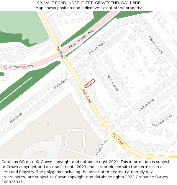 99, VALE ROAD, NORTHFLEET, GRAVESEND, DA11 8DB: Location map and indicative extent of plot