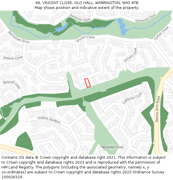 99, VINCENT CLOSE, OLD HALL, WARRINGTON, WA5 8TB: Location map and indicative extent of plot