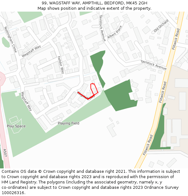 99, WAGSTAFF WAY, AMPTHILL, BEDFORD, MK45 2GH: Location map and indicative extent of plot