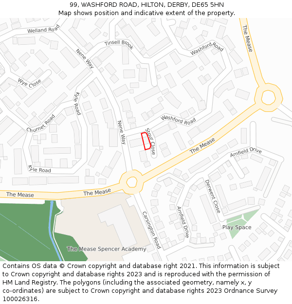 99, WASHFORD ROAD, HILTON, DERBY, DE65 5HN: Location map and indicative extent of plot