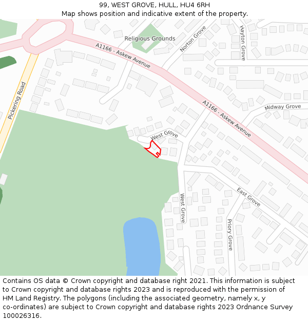 99, WEST GROVE, HULL, HU4 6RH: Location map and indicative extent of plot