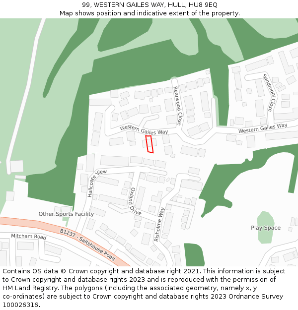 99, WESTERN GAILES WAY, HULL, HU8 9EQ: Location map and indicative extent of plot