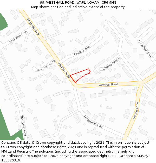 99, WESTHALL ROAD, WARLINGHAM, CR6 9HG: Location map and indicative extent of plot