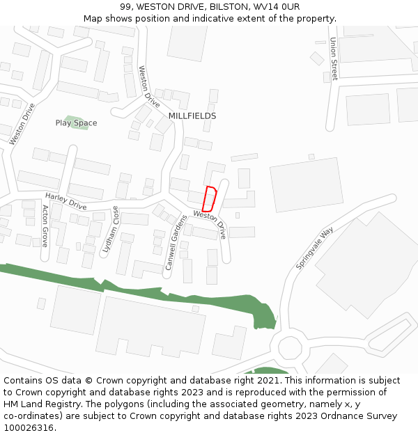 99, WESTON DRIVE, BILSTON, WV14 0UR: Location map and indicative extent of plot