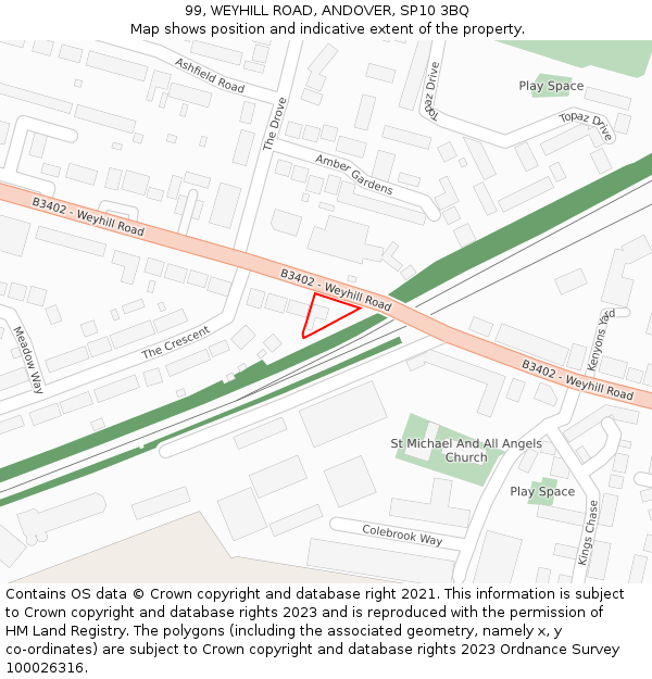 99, WEYHILL ROAD, ANDOVER, SP10 3BQ: Location map and indicative extent of plot