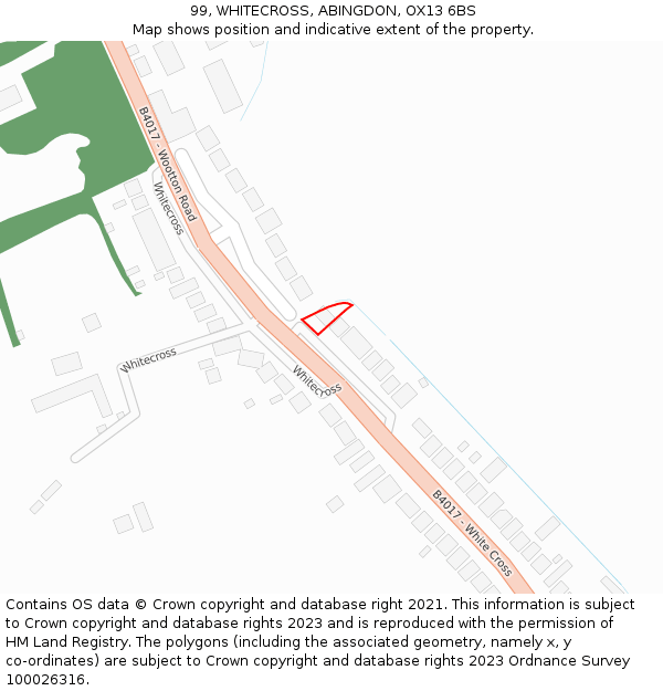 99, WHITECROSS, ABINGDON, OX13 6BS: Location map and indicative extent of plot