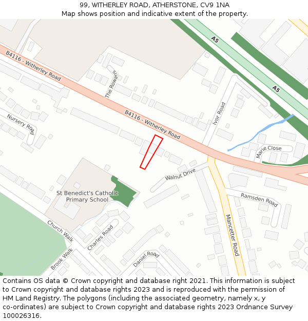 99, WITHERLEY ROAD, ATHERSTONE, CV9 1NA: Location map and indicative extent of plot