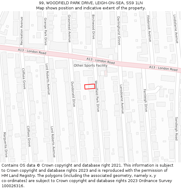 99, WOODFIELD PARK DRIVE, LEIGH-ON-SEA, SS9 1LN: Location map and indicative extent of plot