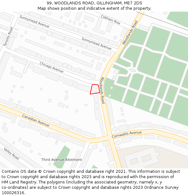 99, WOODLANDS ROAD, GILLINGHAM, ME7 2DS: Location map and indicative extent of plot