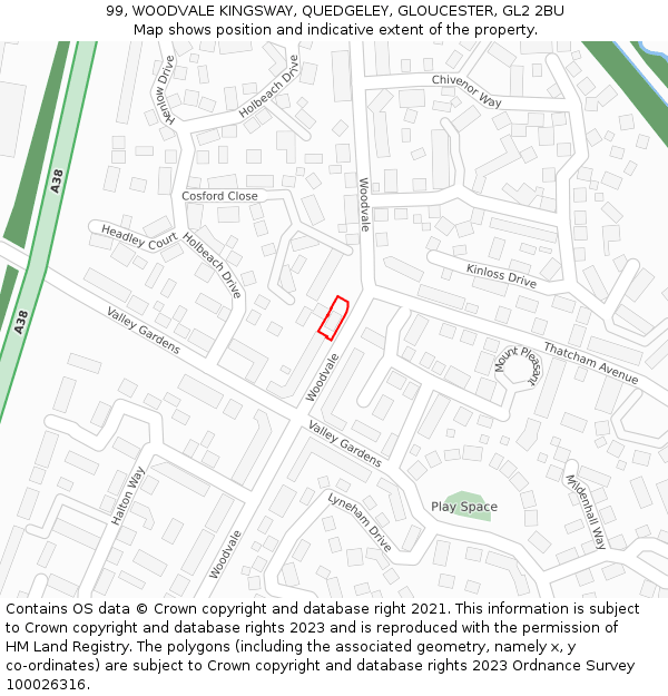 99, WOODVALE KINGSWAY, QUEDGELEY, GLOUCESTER, GL2 2BU: Location map and indicative extent of plot