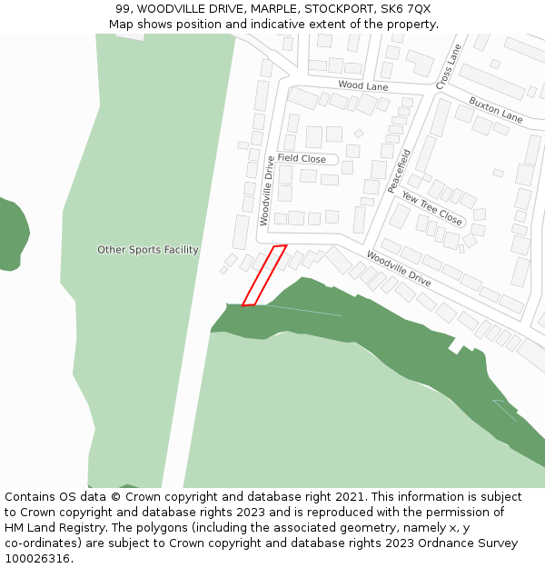 99, WOODVILLE DRIVE, MARPLE, STOCKPORT, SK6 7QX: Location map and indicative extent of plot