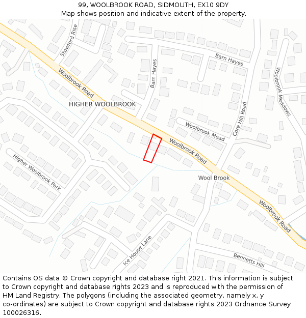 99, WOOLBROOK ROAD, SIDMOUTH, EX10 9DY: Location map and indicative extent of plot