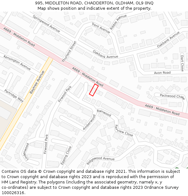 995, MIDDLETON ROAD, CHADDERTON, OLDHAM, OL9 0NQ: Location map and indicative extent of plot