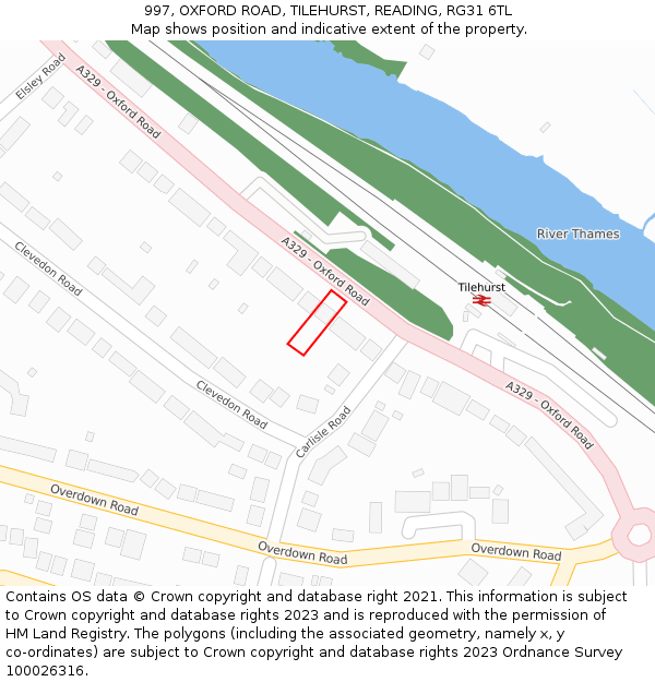 997, OXFORD ROAD, TILEHURST, READING, RG31 6TL: Location map and indicative extent of plot