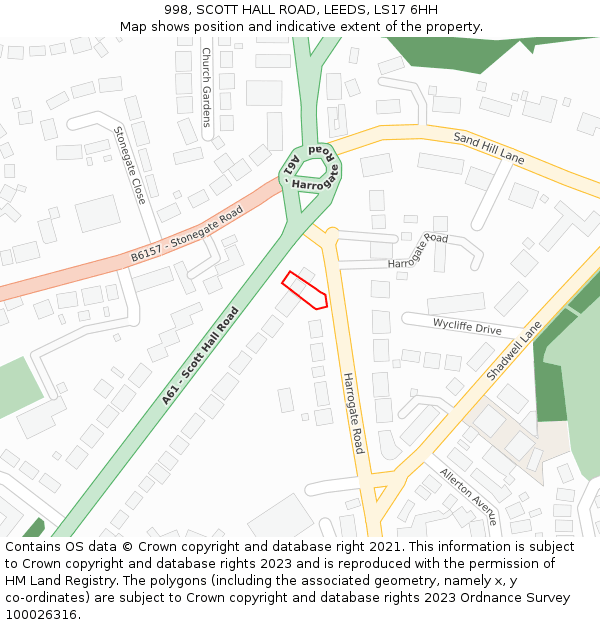 998, SCOTT HALL ROAD, LEEDS, LS17 6HH: Location map and indicative extent of plot