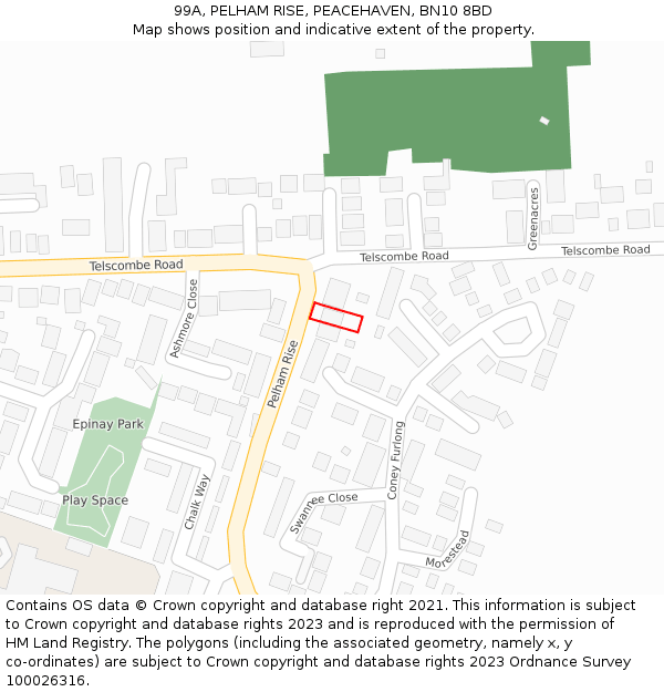 99A, PELHAM RISE, PEACEHAVEN, BN10 8BD: Location map and indicative extent of plot