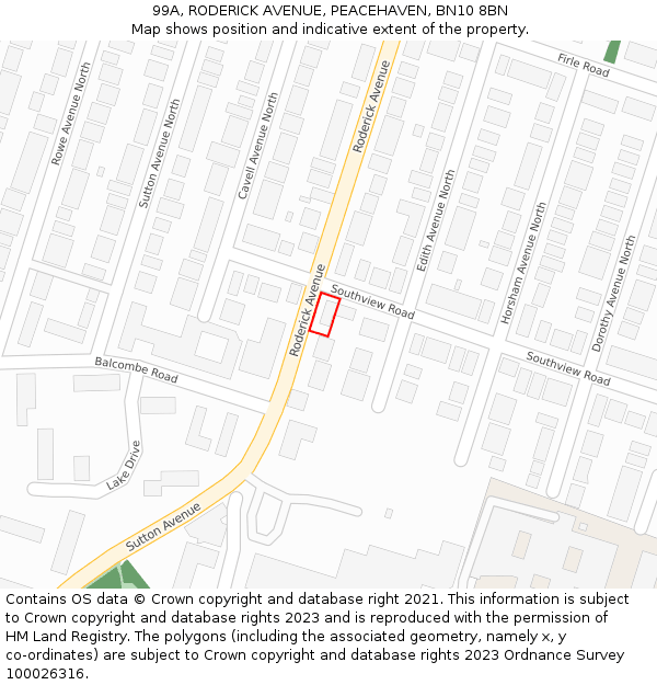 99A, RODERICK AVENUE, PEACEHAVEN, BN10 8BN: Location map and indicative extent of plot