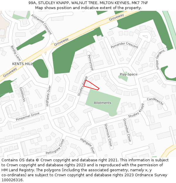 99A, STUDLEY KNAPP, WALNUT TREE, MILTON KEYNES, MK7 7NF: Location map and indicative extent of plot