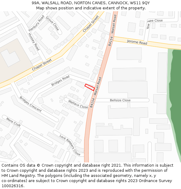 99A, WALSALL ROAD, NORTON CANES, CANNOCK, WS11 9QY: Location map and indicative extent of plot