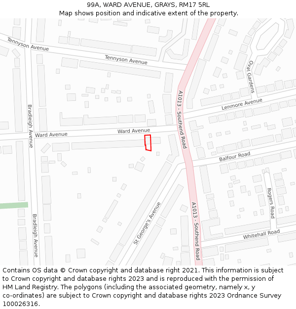 99A, WARD AVENUE, GRAYS, RM17 5RL: Location map and indicative extent of plot