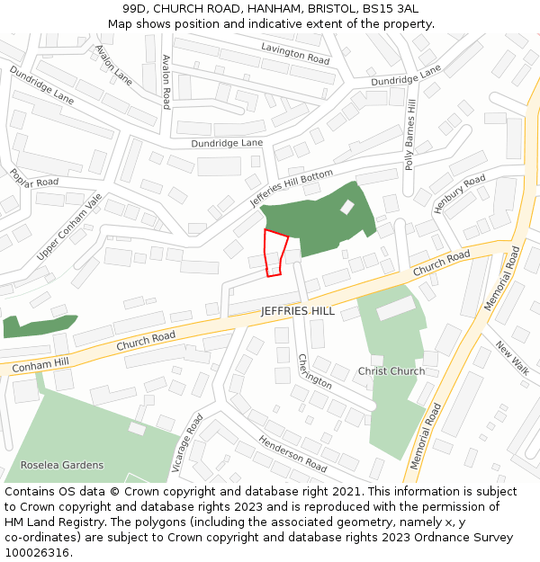 99D, CHURCH ROAD, HANHAM, BRISTOL, BS15 3AL: Location map and indicative extent of plot