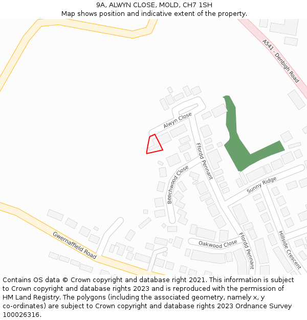 9A, ALWYN CLOSE, MOLD, CH7 1SH: Location map and indicative extent of plot