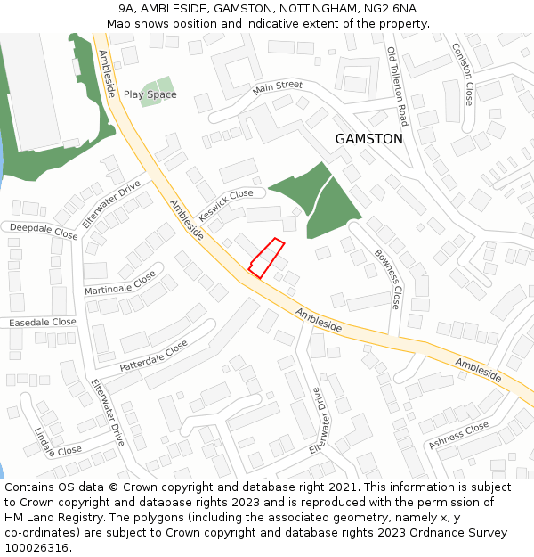 9A, AMBLESIDE, GAMSTON, NOTTINGHAM, NG2 6NA: Location map and indicative extent of plot