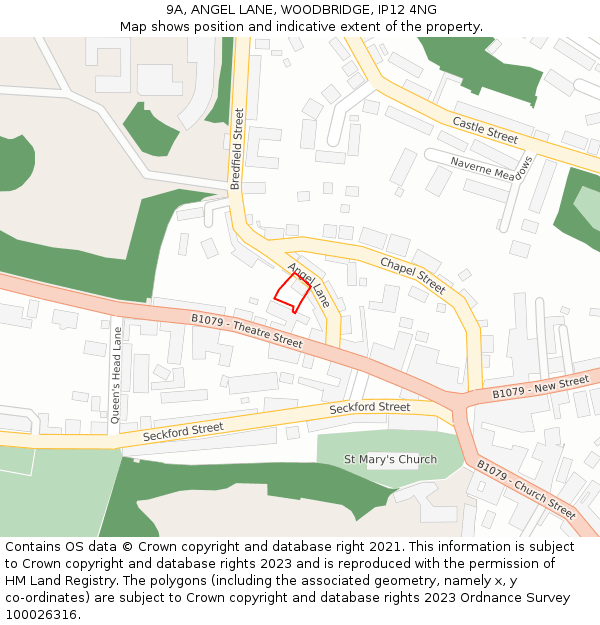 9A, ANGEL LANE, WOODBRIDGE, IP12 4NG: Location map and indicative extent of plot