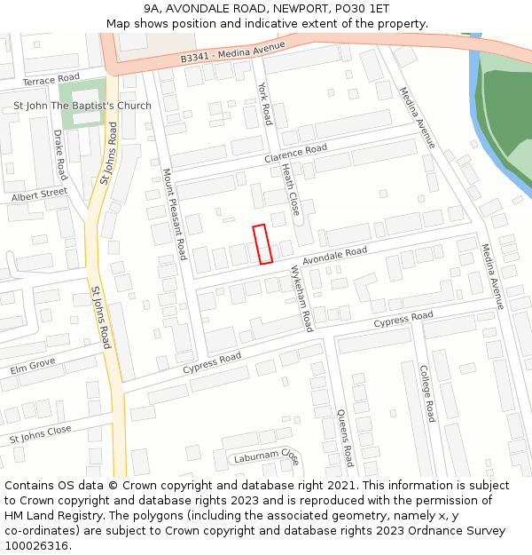 9A, AVONDALE ROAD, NEWPORT, PO30 1ET: Location map and indicative extent of plot