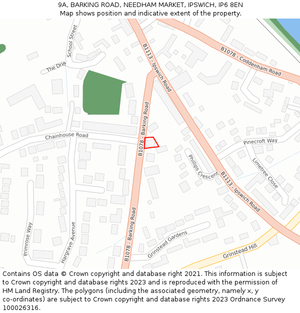 9A, BARKING ROAD, NEEDHAM MARKET, IPSWICH, IP6 8EN: Location map and indicative extent of plot