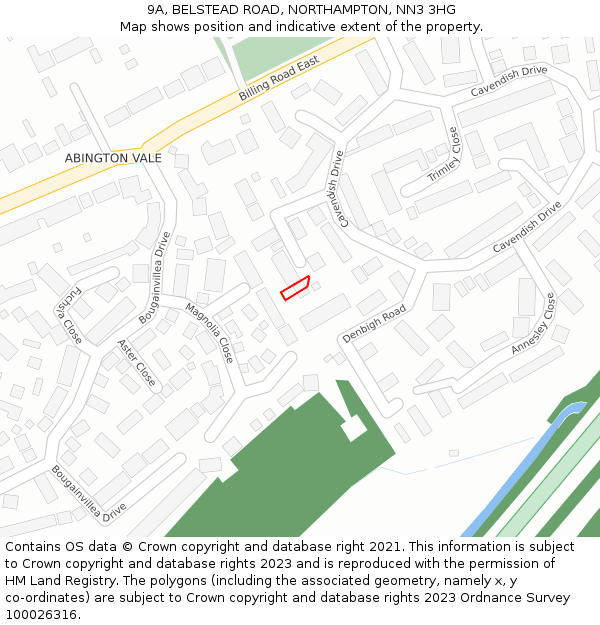 9A, BELSTEAD ROAD, NORTHAMPTON, NN3 3HG: Location map and indicative extent of plot