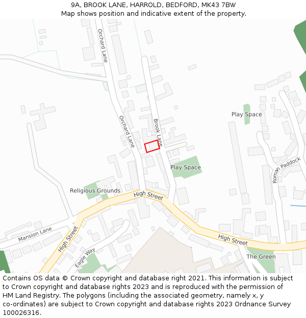 9A, BROOK LANE, HARROLD, BEDFORD, MK43 7BW: Location map and indicative extent of plot