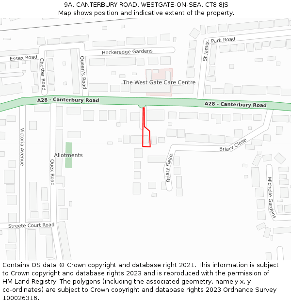 9A, CANTERBURY ROAD, WESTGATE-ON-SEA, CT8 8JS: Location map and indicative extent of plot