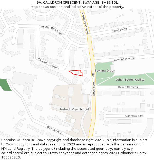 9A, CAULDRON CRESCENT, SWANAGE, BH19 1QL: Location map and indicative extent of plot