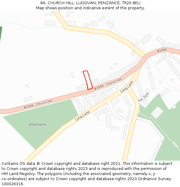 9A, CHURCH HILL, LUDGVAN, PENZANCE, TR20 8EU: Location map and indicative extent of plot