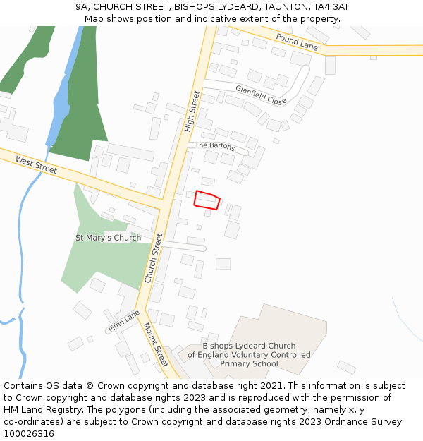 9A, CHURCH STREET, BISHOPS LYDEARD, TAUNTON, TA4 3AT: Location map and indicative extent of plot