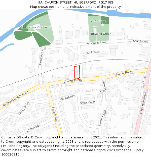 9A, CHURCH STREET, HUNGERFORD, RG17 0JG: Location map and indicative extent of plot