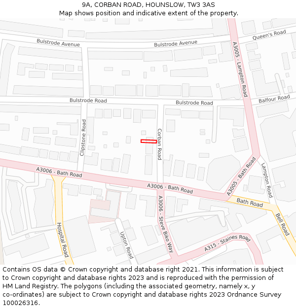 9A, CORBAN ROAD, HOUNSLOW, TW3 3AS: Location map and indicative extent of plot