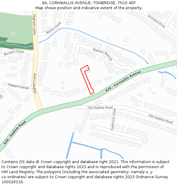 9A, CORNWALLIS AVENUE, TONBRIDGE, TN10 4EP: Location map and indicative extent of plot