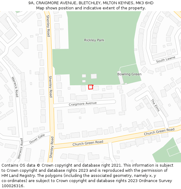 9A, CRAIGMORE AVENUE, BLETCHLEY, MILTON KEYNES, MK3 6HD: Location map and indicative extent of plot