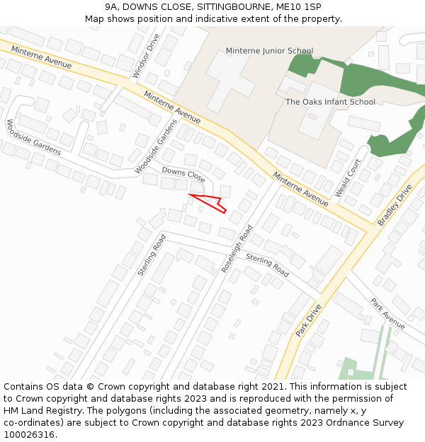 9A, DOWNS CLOSE, SITTINGBOURNE, ME10 1SP: Location map and indicative extent of plot